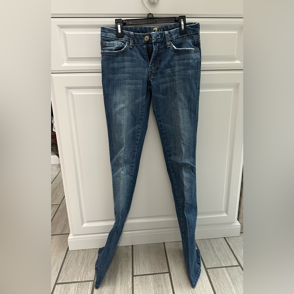 Size 26, 7 For All Mankind Bootcut Faded Jeans with Silver Studded Pockets
